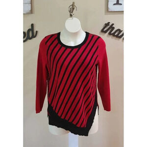 Hannah Red Black Stripe Asymmetrical Hem Sweater Size 2X